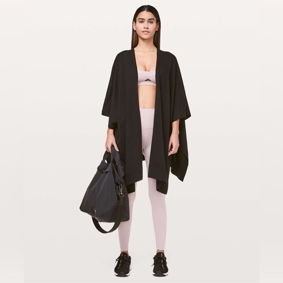 Lululemon Black Wrap Sweater Open Front Cozy Cardigan Cover Up One Size - Picture 1 of 6